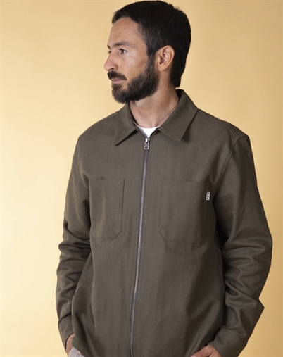 Elsk - Herringbone Zip Mens Overshirt - Turtle Green